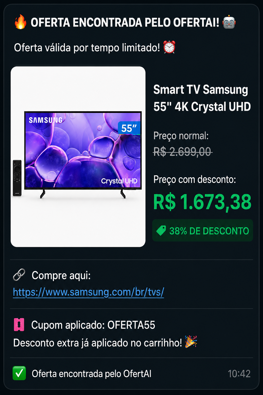 Oferta encontrada - Smart TV Samsung